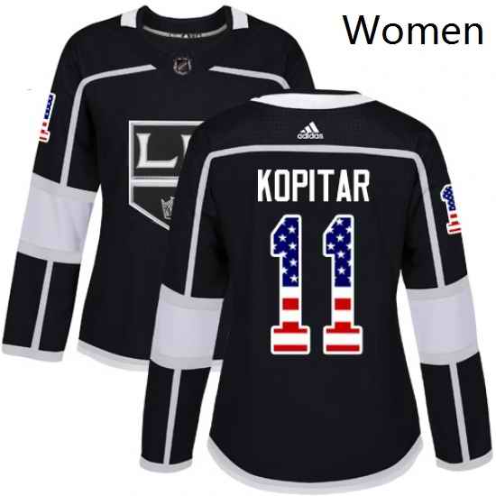 Womens Adidas Los Angeles Kings 11 Anze Kopitar Authentic Black USA Flag Fashion NHL Jersey
